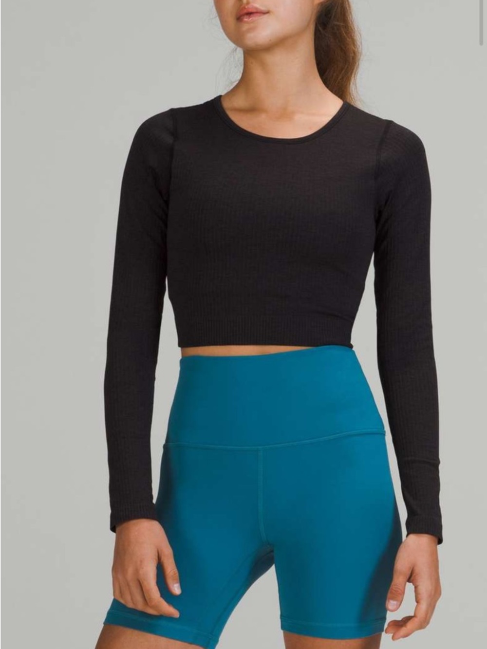 Lululemon Ebb to Street Black Long-Sleeve Ribbed Crop Top